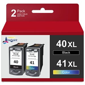 inkspirit remanufactured ink cartridge replacement for canon pg-40 cl-41 pg40 cl41 black color use in pixma mp140 ip2500 mp470 mp190 mp160 ip2600 ip1800 mp210 ip1900 ip1700 ip1600 (1 black, 1 color)