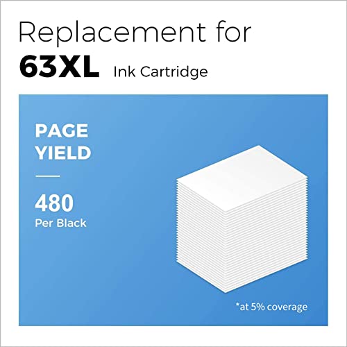 MYCARTRIDGE Remanufactured Ink Cartridge Replacement for Hp 63 XL 63XL Use in Envy 4520 4511 4512 OfficeJet 5255 5258 3830 4650 4652 4655 Deskjet 1112 3630 3631 3632 3637 2130 2132 Printer (2 Black)