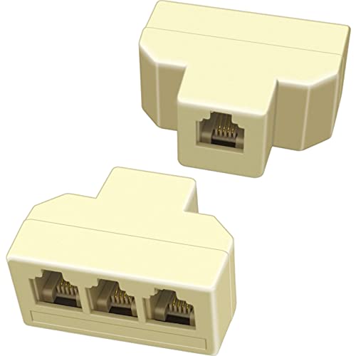 NECABLES 2Pack Phone Splitter 3 Way Telephone Adapter RJ11 6P4C 1 Female to 3 Females for Landline and Fax Ivory