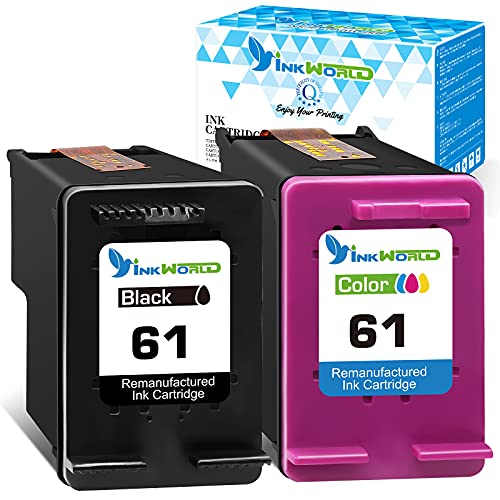 Inkworld Remanufactured 61 Ink Replacement for HP 61 Ink Cartridge Combo Pack for Envy 4500 4502 4504 5530 DeskJet 2512 1512 2541 2540 2544 3052a 1056 1055 3051a 2548 OfficeJet 4630 Printer (2 Pack)