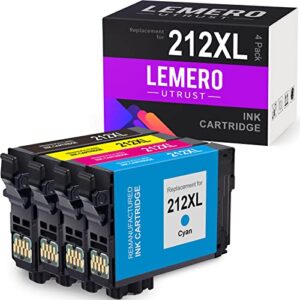 lemero utrust 212 212xl remanufactured ink cartridge replacement for epson 212xl 212 xl t212xl use with epson expression home xp-4100 xp-4105 workforce wf-2850 wf-2830 (black cyan magenta yellow)