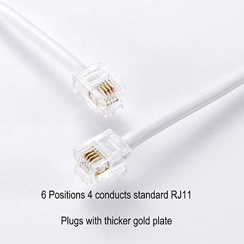 Telephone Extension Line Cord Cable Wire, Land Phone line, White, 25ft, Standard RJ11 Plugs