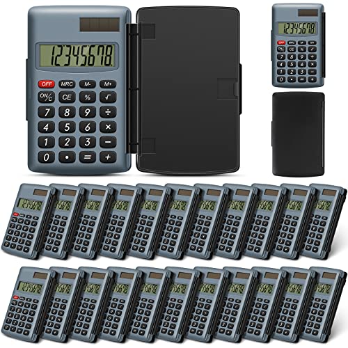 24 Pieces Pocket Calculator 8 Digit Display Basic Calculators Solar Battery Dual Power Office Calculators with Flip Open Cover for Desktop Home Office School Students Scientific Kids