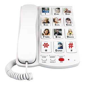corded phone, shinydream big button phone for seniors with photo memory one-touch dialling, ringer volume control, works in power outages, best landline phone for hearing and visually impaired