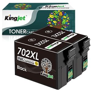kingjet remanufactured 702 ink cartridges black replacement for epson 702 702xl work for workforce pro wf-3720 wf-3730 wf-3733 all-in-one printers, 2 pack