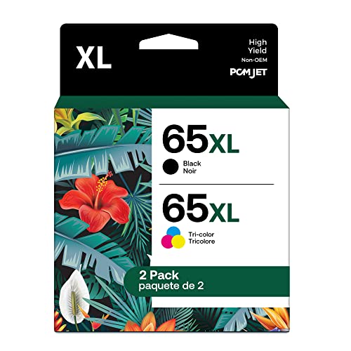 PCMJET Remanufactured Ink 65xl Black and Color Combo Pack Replacement for hp 65 XL Ink Cartridge Combo Pack Remanufactured Works with deskjet 3700 3752 3755 Envy 5055 (1 Black,1 Tri-Color)