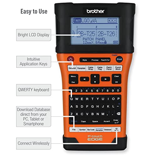 Brother P-Touch Edge PT-E550W Electronic Label Printer, Industrial Wireless Handheld Label Maker PTE550W - Up to 30mm/sec, 180 x 360dpi, Auto Strip Cuttter, Backlit LCD Screen, CBMOUN