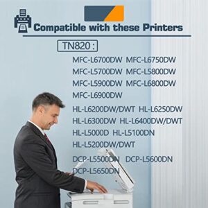 TN820 Compatible TN-820 Black Toner Cartridge Replacement for Brother TN-820 DCP-L5500DN MFC-L6700DW MFC-L6750DW HL-L6250DW HL-L6300DW Toner.(2 Pack)