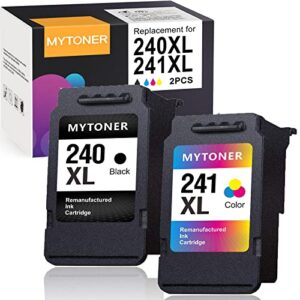 mytoner remanufactured ink cartridge replacement for canon 240xl 241xl pg-240 xl cl-241 xl combo ink for pixma mg3620 ts5120 mx532 mg3520 mx472 mx452 mg3220 mg2220 printer (black, tri-color, 2p)