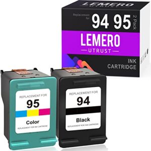 lemero utrust remanufactured ink cartridge replacement for hp 94 95 use with hp officejet 100 h470 7310 7410 150 7210 photosmart 8150 8450 2710 deskjet 460 6540 9800 printer (black tri-color, 2-pack)