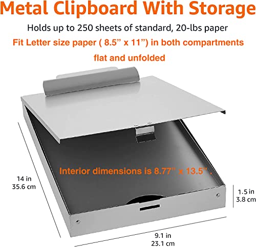 Amazon Basics Metal Clipboard with 2 Compartments and Interior 250 Sheet Paper Storage, 14.09 x 9.21 x 2.6 Inches