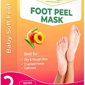 Foot Peel Mask with Peach by Plantifique - 2 Pack Peeling Foot Mask Dermatologically Tested - Repairs Heels & Removes Dry Dead Skin for Baby Soft Feet - Exfoliating Foot Peel Mask for Dry Cracked Feet