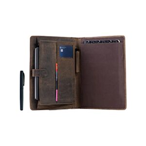 KomalC Leather Business Portfolio with Luxury Pen Folder Personal Organizer, Luxury Full Grain Leather Padfolio, Leather Folder (Buffalo Distressed Tan)