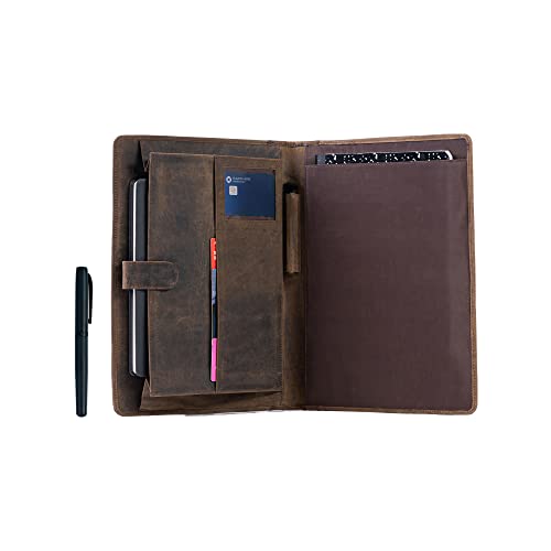 KomalC Leather Business Portfolio with Luxury Pen Folder Personal Organizer, Luxury Full Grain Leather Padfolio, Leather Folder (Buffalo Distressed Tan)