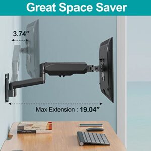 MOUNT PRO Single Monitor Wall Mount for 13 to 32 Inch Computer Screens, Gas Spring Wall Monitor Arm Holds Up to 17.6lbs, Full Motion Adjustable Wall Monitor Mount, VESA Mount 75x75, 100x100