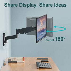 MOUNT PRO Single Monitor Wall Mount for 13 to 32 Inch Computer Screens, Gas Spring Wall Monitor Arm Holds Up to 17.6lbs, Full Motion Adjustable Wall Monitor Mount, VESA Mount 75x75, 100x100