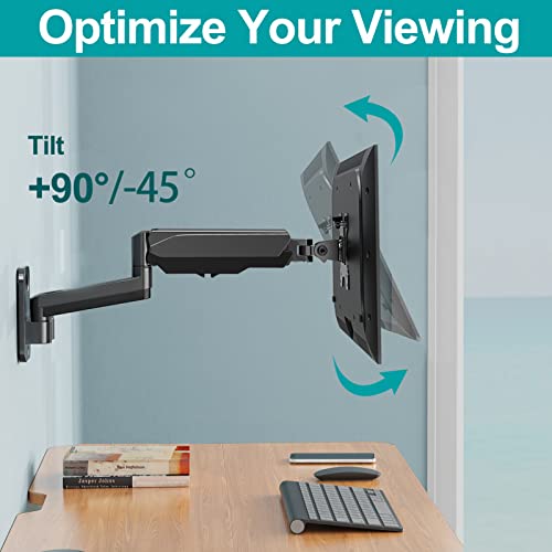 MOUNT PRO Single Monitor Wall Mount for 13 to 32 Inch Computer Screens, Gas Spring Wall Monitor Arm Holds Up to 17.6lbs, Full Motion Adjustable Wall Monitor Mount, VESA Mount 75x75, 100x100