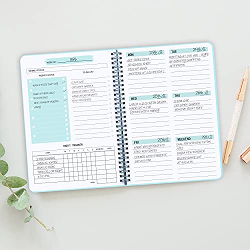 Undated Weekly Planner- Weekly Goals Notebook, A5 To Do List Planner with Spiral Binding, Weekly Goal Planner, 5.7 x 8.0 inches