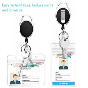 20 Pack Retractable Badge Holder with Carabiner Reel Clip, Bulk ID Card Key Holder with Ring, Heavy Duty Black Key Chain Extender for Office Work Employee