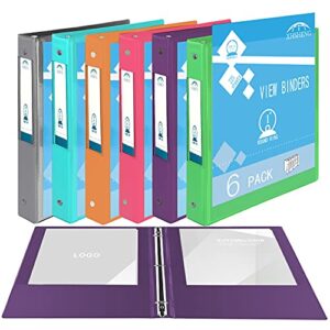 3 Ring Binders, Durable 1” Round Ring, Holds 8.5*11inch Papers, with 2 Pockets ,6 Colors Binder Assorted Pack