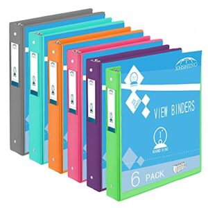 3 ring binders, durable 1” round ring, holds 8.5*11inch papers, with 2 pockets ,6 colors binder assorted pack
