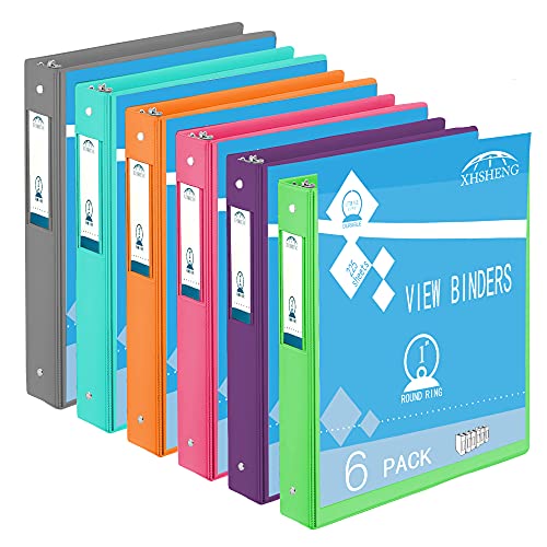 3 Ring Binders, Durable 1” Round Ring, Holds 8.5*11inch Papers, with 2 Pockets ,6 Colors Binder Assorted Pack