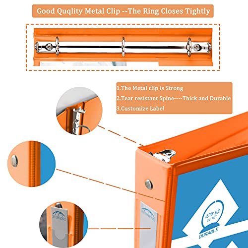 3 Ring Binders, Durable 1” Round Ring, Holds 8.5*11inch Papers, with 2 Pockets ,6 Colors Binder Assorted Pack