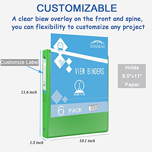 3 Ring Binders, Durable 1” Round Ring, Holds 8.5*11inch Papers, with 2 Pockets ,6 Colors Binder Assorted Pack