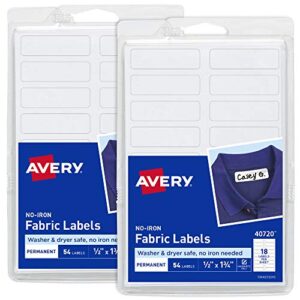 avery no iron fabric labels, 0.5” x 1.75”, matte white, handwrite only, 2 pack, 108 labels total (32130)