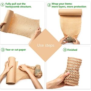 Wowxyz Honeycomb Packing Paper Wrap 12"x105' Recycled Cushion Wrapping Roll Eco Friendly Shipping Moving Green Wrap with 10 Fragile Sticker Labels - Protective Kraft Packaging Suppliers Brown