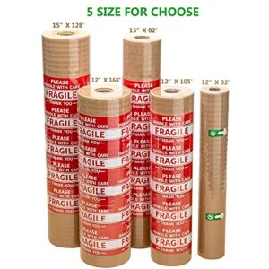 Wowxyz Honeycomb Packing Paper Wrap 12"x105' Recycled Cushion Wrapping Roll Eco Friendly Shipping Moving Green Wrap with 10 Fragile Sticker Labels - Protective Kraft Packaging Suppliers Brown