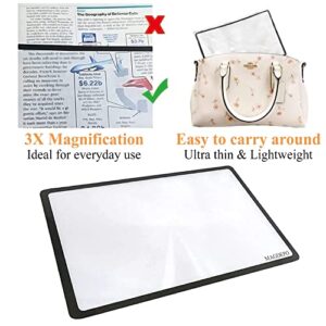 MAGDEPO Page Magnifying Sheet 3X Lightweight Optical Plastic Fresnel Lens with 3X Card Magnifiers, for Reading Small Prints, Map, Book, Magazine, etc.