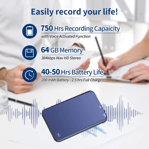 64GB Voice Recorder, Vormooi Voice Activated Recorder with 750 Hours Recording Capacity and 50 Hours Long Battrey Time, Audio Recorder for Lecture Interview Meeting Class