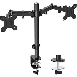 mountup dual monitor desk mount, fully adjustable dual monitor arm for 2 max 32 inch computer screens up to 17.6lbs, dual monitor stand fit two vesa 75×75&100×100, with c-clamp and grommet base mu0002