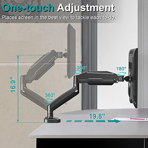 MOUNT PRO Single Monitor Desk Mount - Articulating Gas Spring Monitor Arm, Removable VESA Mount Desk Stand with Clamp and Grommet Base - Fits 13 to 32 Inch LCD Computer Monitors, VESA 75x75, 100x100