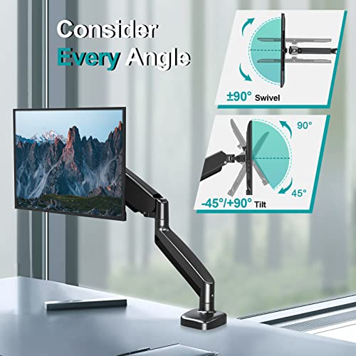 MOUNT PRO Single Monitor Desk Mount - Articulating Gas Spring Monitor Arm, Removable VESA Mount Desk Stand with Clamp and Grommet Base - Fits 13 to 32 Inch LCD Computer Monitors, VESA 75x75, 100x100