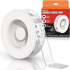 extra large double sided mounting tape removable 1.18 inch x 160 inch, clear & tough nano double sided tape heavy duty, multipurpose tape picture hanging strip adhesive poster carpet tape