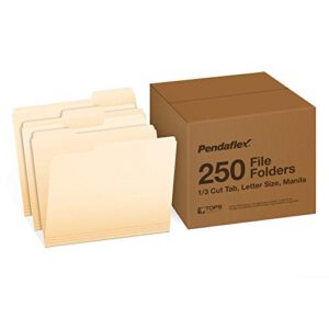 pendaflex file folders, letter size, 1/3 cut, manila, 250 per box (752250)