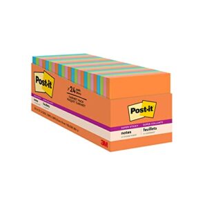 post-it super sticky notes, 3×3 in, 24 pads, 2x the sticking power, energy boost, bright colors (orange, pink, blue, green),recyclable (654-6ssau)
