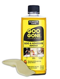 goo gone original liquid – 8 ounce and sticker lifter – surface safe adhesive remover safely removes stickers labels decals residue tape chewing gum grease tar crayon glue