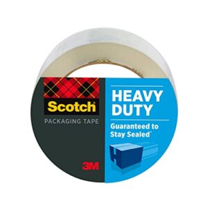 scotch heavy duty packaging tape, 1.88″ x 65.6 yd, designed for packing, shipping and mailing, strong seal on all box types, 3″ core, clear, 1 roll (3850-60)