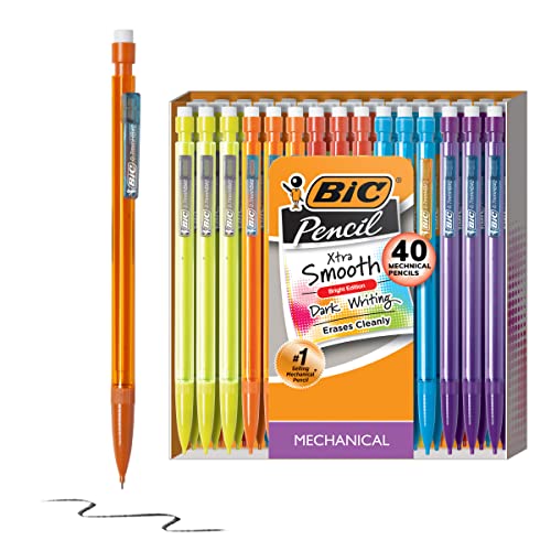 BIC Xtra-Smooth Mechanical Pencils with Erasers, Bright Edition Medium Point (0.7mm), 40-Count Pack, Bulk Mechanical Pencils for School or Office Supplies