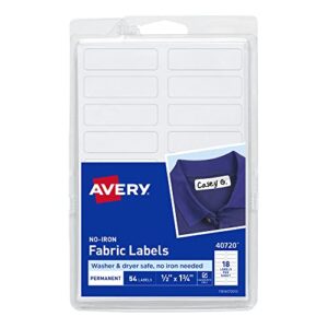 Avery No-Iron Fabric Labels, Washer & Dryer Safe, Handwrite, 1/2" x 1-3/4", 54 count (Pack of 1)