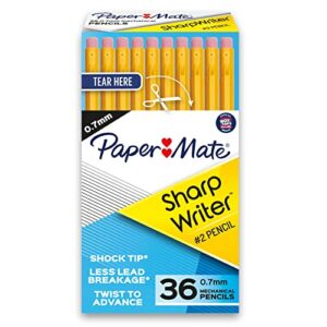 paper mate mechanical pencils, sharpwriter pencils, 0.7mm, hb #2, yellow, 36 count
