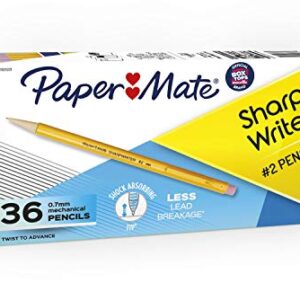 Paper Mate Mechanical Pencils, SharpWriter Pencils, 0.7mm, HB #2, Yellow, 36 Count
