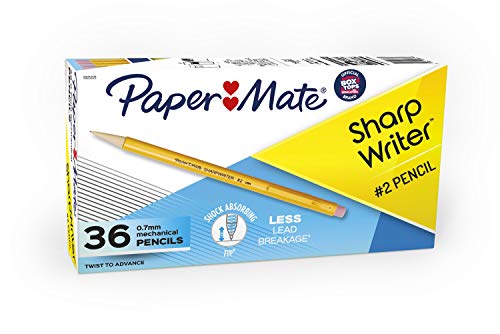 Paper Mate Mechanical Pencils, SharpWriter Pencils, 0.7mm, HB #2, Yellow, 36 Count