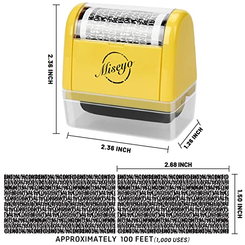 Miseyo Wide Identity Theft Protection Roller Stamp Set - Yellow (3 Refill Ink Included)