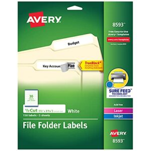 avery file folder labels, 6667 x 3.4375″, white, pack of 150 (08593)