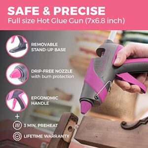 Full Size Hot Glue Gun for Crafts, 60W Large Glue Gun with 12 Glue Sticks and Stand, High Temp Heavy Duty Industrial GlueGun Kit for Crafting, Wood, PVC, Glass, Home Repair by Chandler Tool, Pink