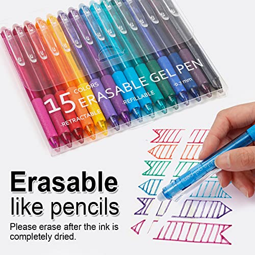 Vanstek 15 Colors Retractable Erasable Gel Pens Clicker, Fine Point(0.7), Make Mistakes Disappear, Premium Comfort Grip for Drawing Writing Planner and School Supplies